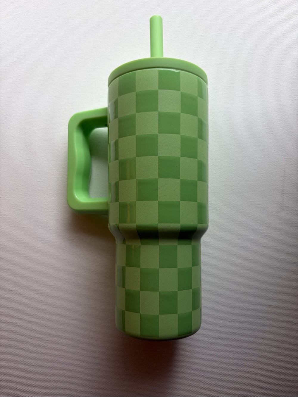 Simple Modern Green Checkered Travel Tumbler with Handle and Straw